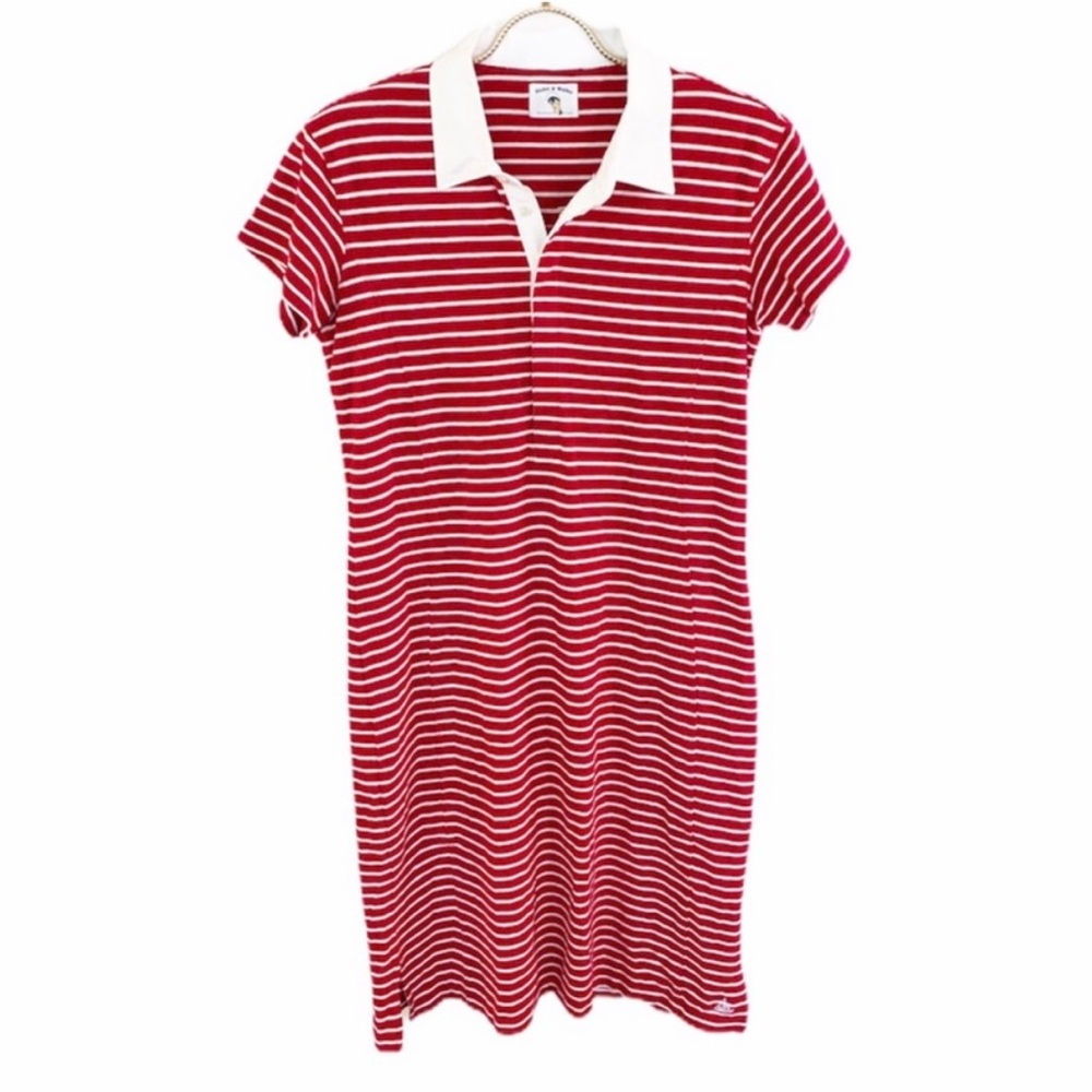 Dickie Walker Authentic Marine Nautical Red White Striped Shirt Dress Collared